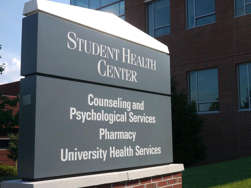 The sign at the Student Health Center
